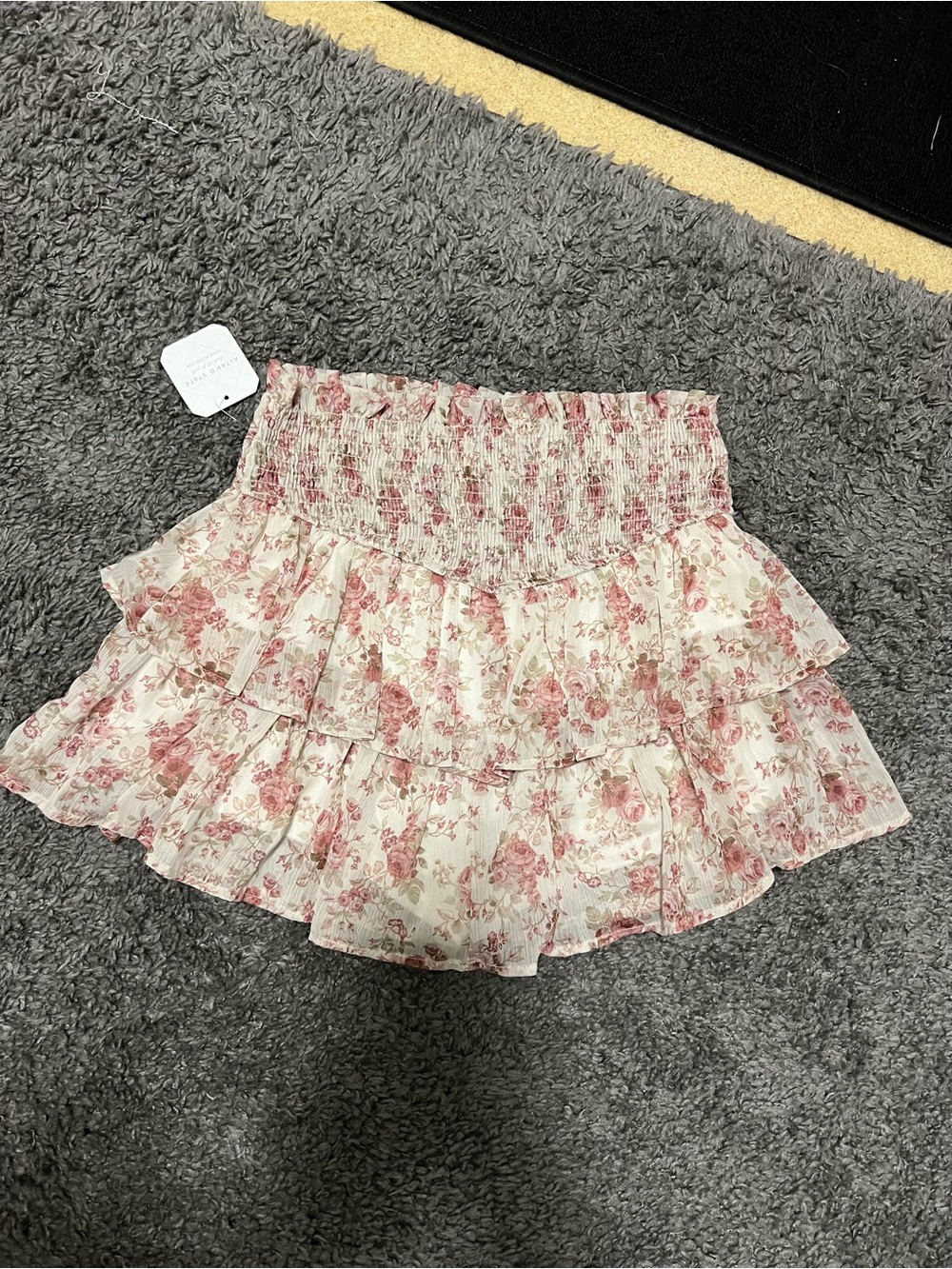 Altar'd State Pink Floral Smocked Tiered Mini Skirt